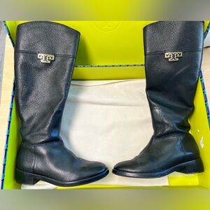 Tory Burch Joanna Black Leather Knee High Tall Riding Boot Size 7